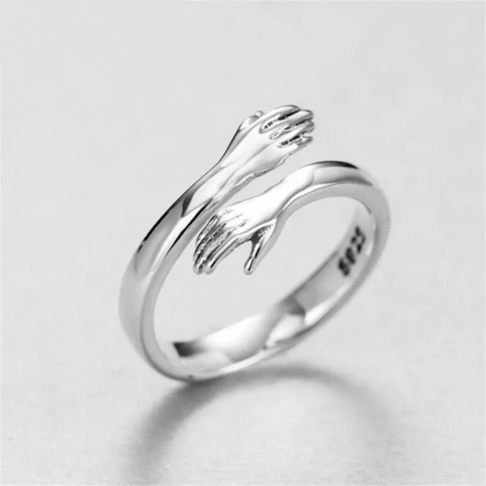 “Bear Hug” Minimalist Cute/Dainty Silver Love Ring - Picture 7 of 7